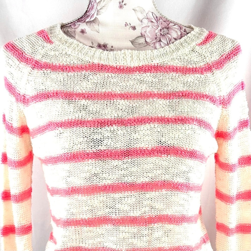 dELiA*s Pink White Cute Striped Knit Sweater Lightweight Pullover XS Valentine's